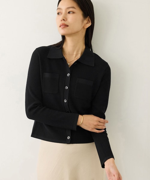 ROPE'(ロペ)の「ポロニットカーディガン/イージーケア(カーディガン/ボレロ・レディース・ブラック/ベージュ/ピンク・F)」の3枚目の写真