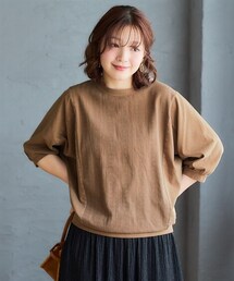 nissen | ＜大きいサイズ＞綿100％ドビー切替ピグメント加工トップス(Tシャツ/カットソー)