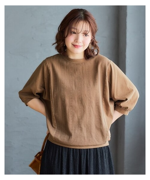 nissen（ニッセン）の「＜大きいサイズ＞綿100％ドビー切替ピグメント加工トップス（Tシャツ/カットソー・レディース・チャコールグレー/モカ/ネイビー・L/LL/3L/4L/5L/6L/8L/10L）」の2枚目の写真