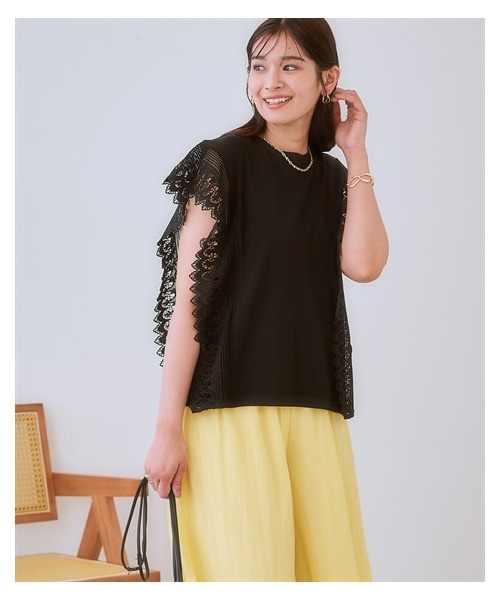 nissen（ニッセン）の「袖レースカットソートップス（Tシャツ/カットソー・レディース・オフホワイト/黒・S/M/L/LL）」の19枚目の写真