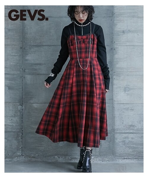 nissen（ニッセン）の「大きいサイズチェックキャミソールワンピース