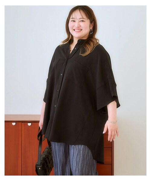 nissen（ニッセン）の「＜大きいサイズ＞ ゆるシルエットとろみシボシャツチュニック（チュニック・レディース・モカ/チャコールグレー/ローズピンク/黒・L/LL/3L/4L/5L/6L/8L/10L）」の7枚目の写真