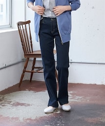 nissen | 大きいサイズ すごのびストレッチデニムストレートパンツ（ゆったり太もも）（選べる3レングス）(チノパンツ)