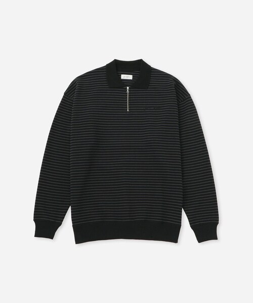 Saturdays NYC(サタデーズ ニューヨークシティ )の「Ryo Stripe Half Zip Polo Sweatshirt(スウェット・レディース・ブラック/ワイン・L/M/S/XL)」の1枚目の写真