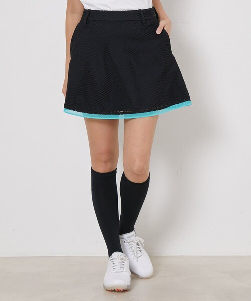 ROPE'（ロペ）の「【UV】【接触冷感】【防透】チェッカーレースフレアスカート（スカート・レディース・ブラック/ライトグリーン/イエロー・L/M/S/XS）」の2枚目の写真