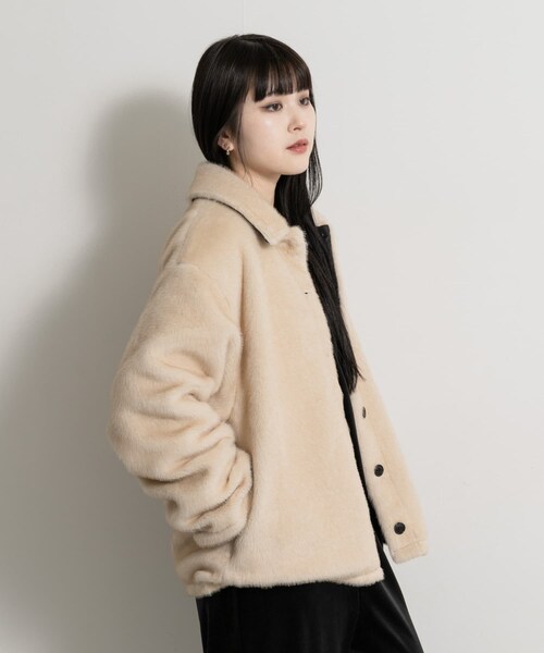 THE GOODLAND MARKET（ザグッドランドマーケット）の「&her　Reversible Fur Blouson（テーラードジャケット・レディース・BLACK/BROWN・Free）」の6枚目の写真