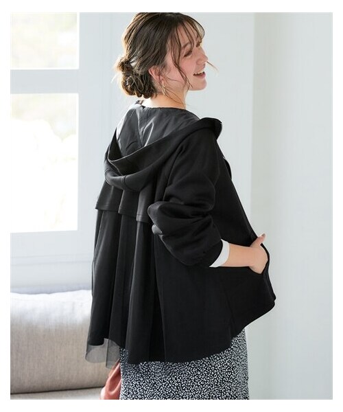 nissen（ニッセン）の「＜大きいサイズ＞ゆるシルエットＡラインバックチュールパーカー（パーカー・レディース・アイボリー/黒・L/LL/3L/4L/5L/6L/8L/10L）」の4枚目の写真