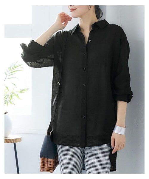 nissen（ニッセン）の「大きいサイズ ゆるシルエットガーゼシャツ（シャツ/ブラウス・レディース・ピンク/ターコイズグリーン/オフホワイト/黒・L~LL相当/3L~4L相当/5L~6L相当/8L相当/10L相当）」の10枚目の写真