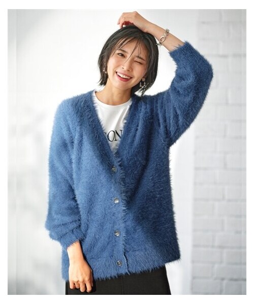 nissen（ニッセン）の「シャギーニットカーディガン【OtonaSMILE】（カーディガン/ボレロ・レディース・インディゴブルー/スプラウトグリーン・M/L/LL/3L/4L/5L/6L）」の11枚目の写真