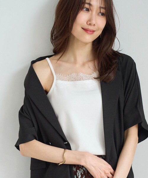 ROPE' PICNIC(ロペピクニック)の「レースドッキングリブキャミソール(キャミソール・レディース・ブラック/ホワイト・F)」の8枚目の写真