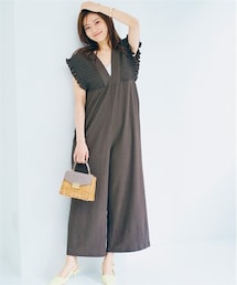 nissen | 楊柳カットソーバックリボンオールインワン(オールインワン・サロペット)