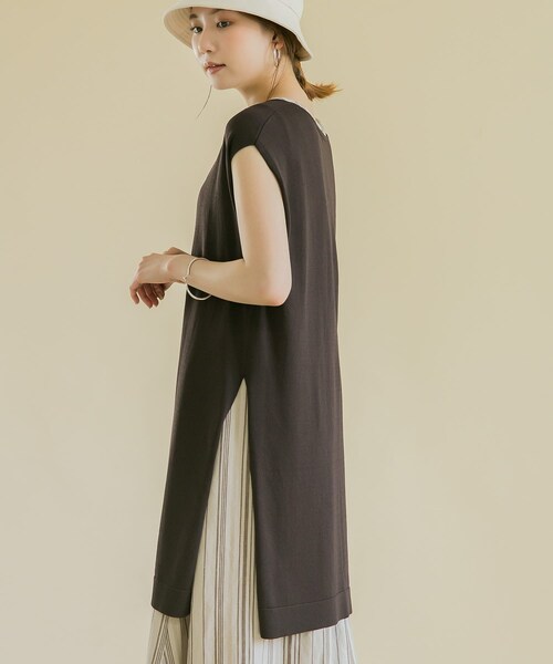 URBAN RESEARCH ROSSO（アーバンリサーチロッソ）の「チュニックニットベスト（ニット/セーター・レディース・IVORY/D/BROWN/IVORY②・FREE）」の4枚目の写真