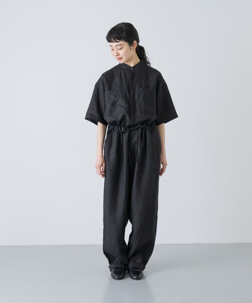 かぐれ（カグレ）の「リネンハーフスリーブオールインワン（つなぎ/オールインワン・レディース・BLACK/CHARCOAL・Free）」の6枚目の写真