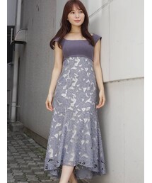 MERCURYDUO | カットワーク刺繍ニットドッキングキャミジャンスカ(ワンピース)