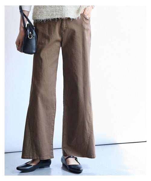 nissen（ニッセン）の「すごのびストレッチツイルワイドパンツ＜大きいサイズ有＞（パンツ・レディース・黒/カーキ/ライトベージュ/モカチャコール・S/M/L/LL/3L/4L/5L/6L/8L/10L）」の4枚目の写真