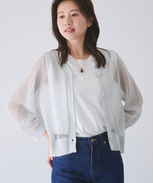 Jayro（ジャイロ）の「メッシュアミニットカーディガン（カーディガン/ボレロ・レディース・ブラック/ライトグレー/ホワイト系・F）」の5枚目の写真