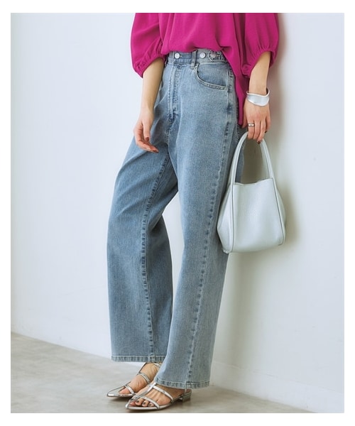 nissen（ニッセン）の「ウエスト裏ゴムボックスストレッチストレートデニムパンツ＜大きいサイズ有＞（パンツ・レディース・ネイビー系/ブルー系/黒系/ライトグレー系/オフホワイト・S/M/L/LL/3L/4L/5L/6L）」の2枚目の写真