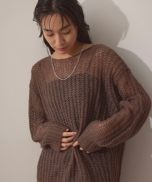NERGY（ナージー）の「シアーモヘアニット2WAYカーディガン（カーディガン/ボレロ・レディース・ライトグレー/ダークブラウン/オレンジ・F）」の2枚目の写真
