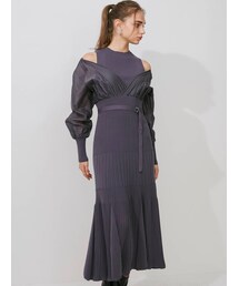 MERCURYDUO | 異素材ドッキングフレアロングスリーブニットワンピース(ワンピース)