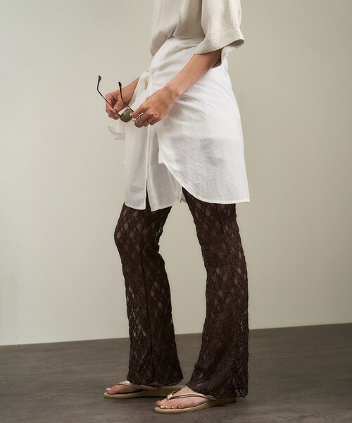ADAM ET ROPE'（アダムエロペ）の「シアーレースレギンス［ストレッチ］（レギンス/スパッツ・レディース・ブラック/オフホワイト/ブラウン系・F）」の10枚目の写真