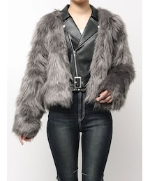 GYDA | レイヤードエコファーライダースジャケット(ライダースジャケット)