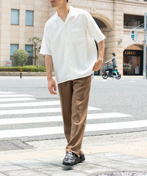 URBAN RESEARCH ROSSO（アーバンリサーチロッソ）の「『WEB限定』『セットアップ対応』パナマ風オープンカラー半袖シャツ（シャツ/ブラウス・メンズ・NAVY/WHITE/ICE GRAY/MOCHA/BLACK・M/L）」の10枚目の写真