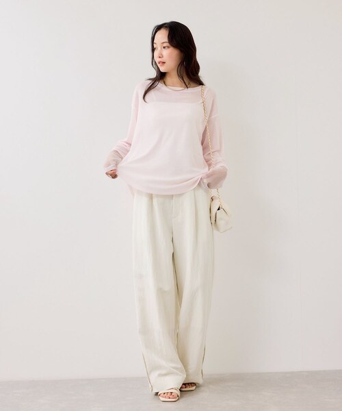 VIS（ビス）の「ラメメッシュスリーブ切り替えシアーロンT（Tシャツ/カットソー・レディース・ブラック/ライトグレー/ホワイト/ピンク・F）」の7枚目の写真