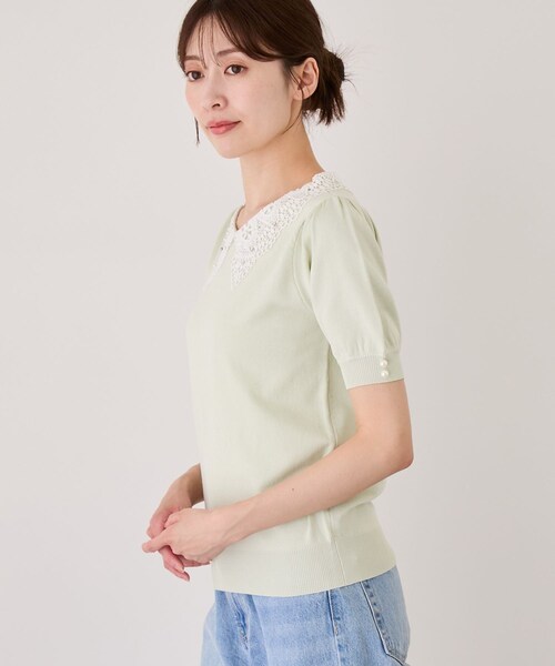 Jayro(ジャイロ)の「衿レース+ビジュー半袖ニット(ニット/セーター・レディース・ブラック/ホワイト/ライトグリーン/ネイビー/ラベンダー/パープル系/オレンジ系・M)」の19枚目の写真