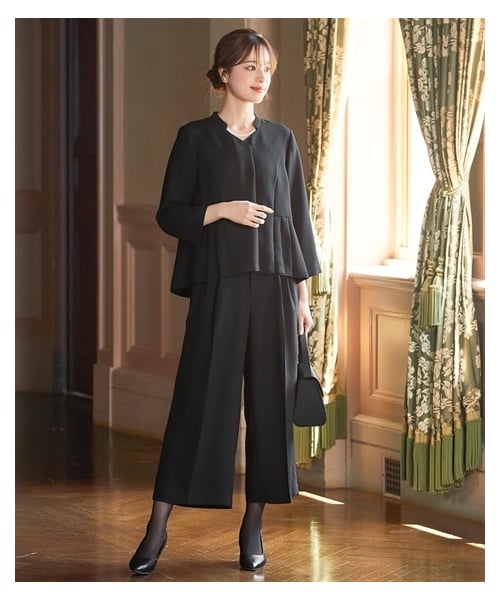 【喪服・礼服】洗える防しわストレッチデザインブラウスワイドパンツセットアップ＜大きいサイズ有＞