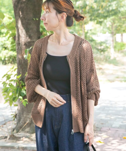 ITEMS URBANRESEARCH（アイテムズ アーバンリサーチ）の「メッシュジップニットカーディガン（ニット/セーター・レディース・BRN/GREGE/BLK・FREE）」の20枚目の写真