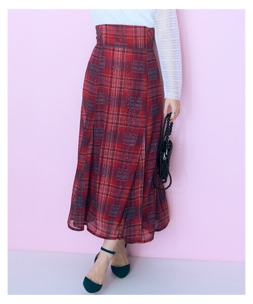 nissen（ニッセン）の「＜大きいサイズ＞ラメチェックスカート　marun（スカート・レディース・ブラウン系/レッド×グリーン系/ブルー/黒・L/LL/3L/4L/5L/6L/8L/10L）」の4枚目の写真
