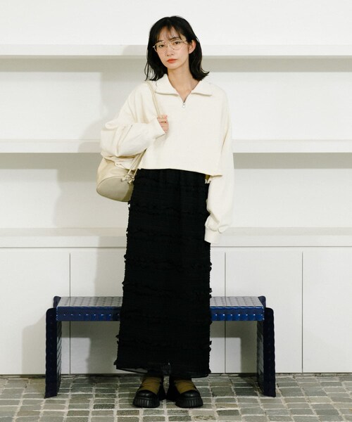 KBF（ケイビーエフ）の「ハーフZIPリメイクスウェット（スウェット・レディース・IVORY/L.BLUE/BROWN・one）」の8枚目の写真