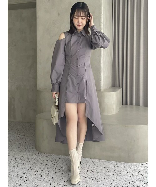 dazzlin（ダズリン）の「レイヤードヘムシャツワンピース（シャツワンピース・レディース・オフホワイト/チャコールグレー/ネイビー/ピンク・S/M）」の10枚目の写真