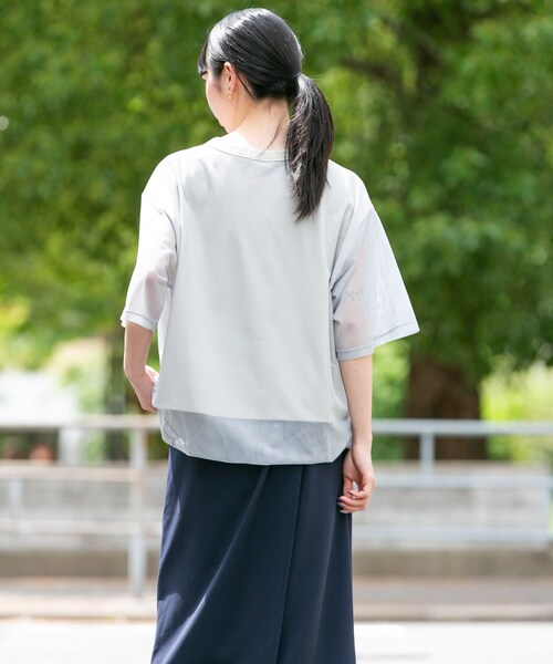 EKAL(エカル)の「『UR TECH ひやサラクール』メッシュレイヤードT-SHIRTS(Tシャツ/カットソー・レディース・ホワイト/グレー/ネイビー/レンガー・One)」の19枚目の写真