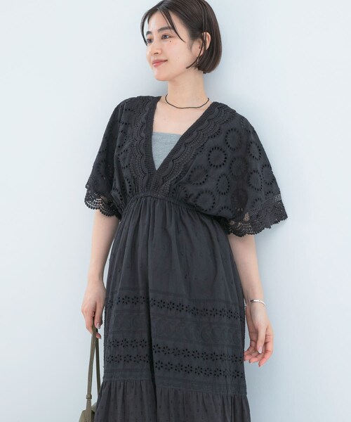 URBAN RESEARCH ROSSO（アーバンリサーチロッソ）の「インドコットンエンブロイダリーワンピース（ワンピース・レディース・BLACK・Free）」の4枚目の写真