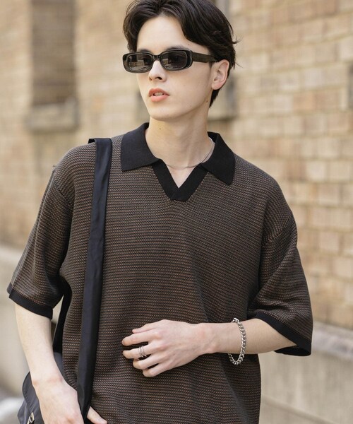 SENSE OF PLACE by URBAN RESEARCH(センスオブプレイスバイアーバンリサーチ)の「『ユニセックス』『洗濯可』ミックススキッパーニット(ニット/セーター・メンズ・L.BEIGE/OLIVE/RED・M/L)」の4枚目の写真