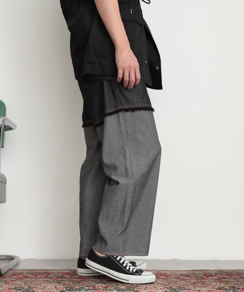 SENSE OF PLACE by URBAN RESEARCH(センスオブプレイスバイアーバンリサーチ)の「デニムフリンジシャンブレーワイドパンツ(デニムパンツ・メンズ・L.INDIGO/BLACK・M/L)」の6枚目の写真