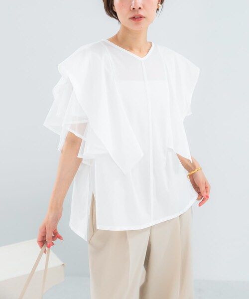 URBAN RESEARCH ROSSO（アーバンリサーチロッソ）の「ELENDEEK　MESH LAYERED SLEEVE BLOUSE（シャツ/ブラウス・レディース・O.WHT/BLK・Free）」の6枚目の写真