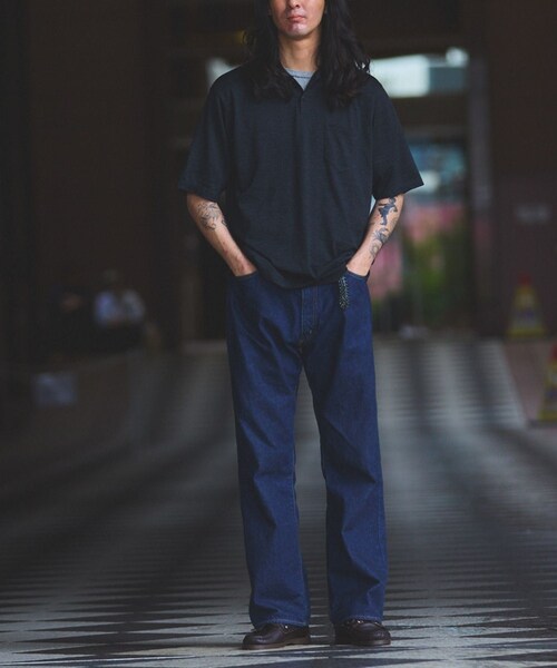 ADAM ET ROPE'（アダムエロペ）の「【BATONER for WILD LIFE TAILOR】WOOL天竺 ハーフスリーブ ニットポロ（ポロシャツ・メンズ・ブラック系・2/3/4）」の16枚目の写真