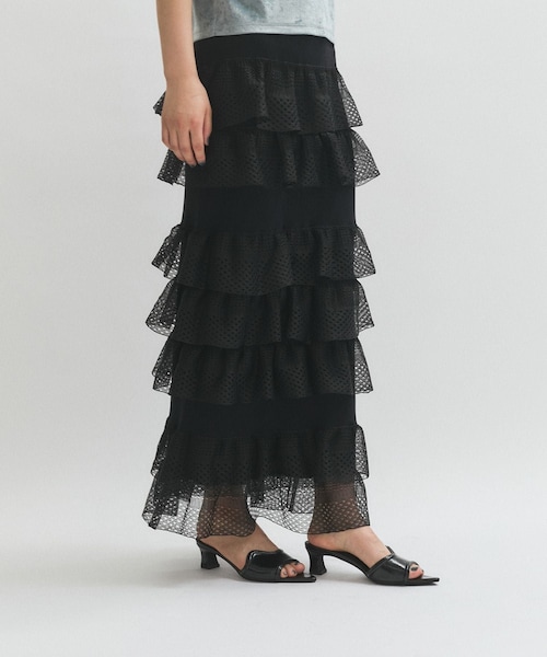 ADAM ET ROPE'（アダムエロペ）の「シアーフリルスカート（スカート・レディース・ブラック/ホワイト/ダークブラウン・F）」の2枚目の写真
