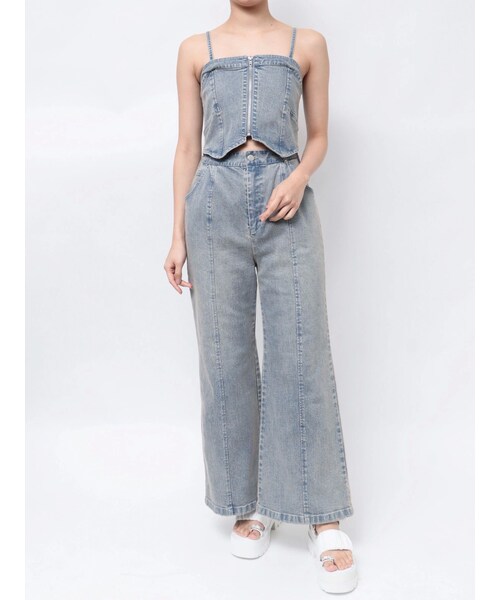 CALNAMUR（カルナムール）の「BACK RIBBON DENIM ALL IN ONE/バックリボンデニムオールインワン（つなぎ/オールインワン・レディース・アイスブルー/インディゴ・S/M）」の4枚目の写真