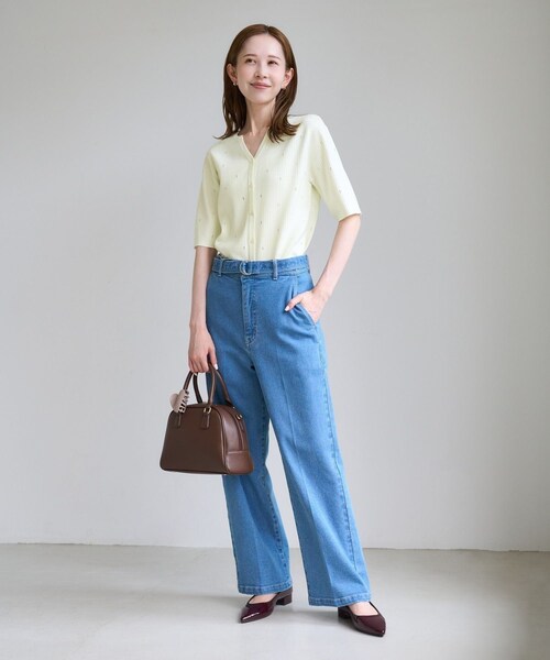 ROPE' PICNIC(ロペピクニック)の「ラインストーンキーネックカーディガン(カーディガン/ボレロ・レディース・ブラック/グレー/キナリ・F)」の6枚目の写真