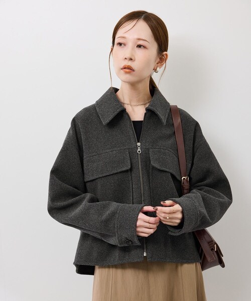 ROPE' PICNIC（ロペピクニック）の「ジャージーメルトンシリーズ ポケット付きジップブルゾン/リンクコーデ（ブルゾン・レディース・チャコール/ライトグレー/ブラウン系/ベージュ・F）」の5枚目の写真