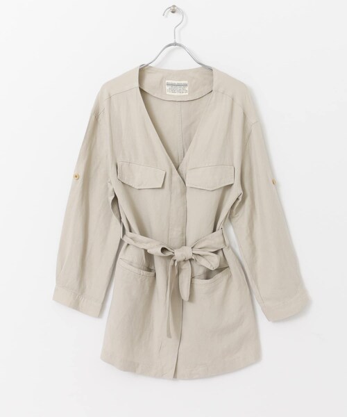 URBAN RESEARCH（アーバンリサーチ）の「LI/RYノーカラーサファリジャケット∴（ミリタリージャケット・レディース・BEIGE/NAVY・FREE）」の7枚目の写真