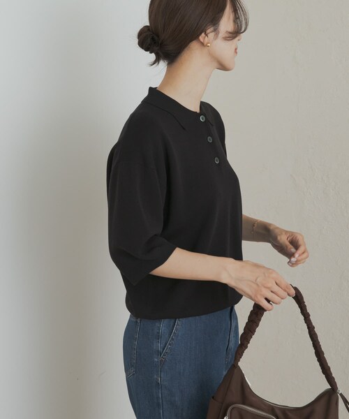 URBAN RESEARCH DOORS（アーバンリサーチドアーズ）の「ニットポロシャツ（ポロシャツ・レディース・BLACK/CHARCOAL/Y.KHAKI・M）」の8枚目の写真