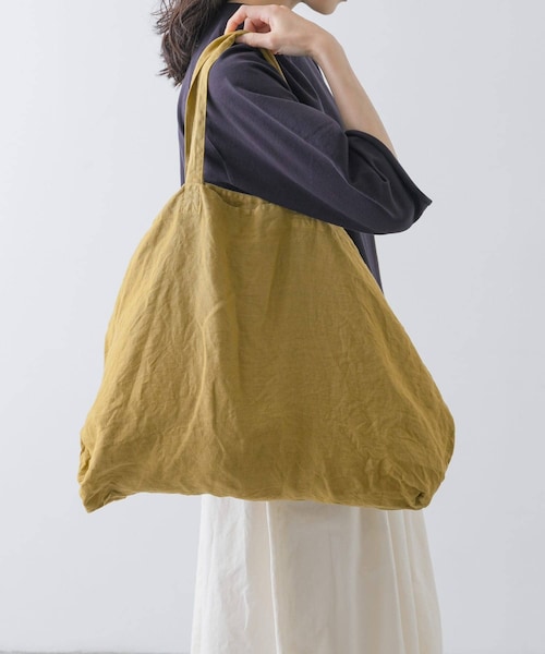 かぐれ（カグレ）の「リネンビッグトートバッグ（トートバッグ・レディース・SMOKE PINK/BEIGE/BLUE GREEN/CHARCOAL/YELLOW KHK・FREE）」の4枚目の写真