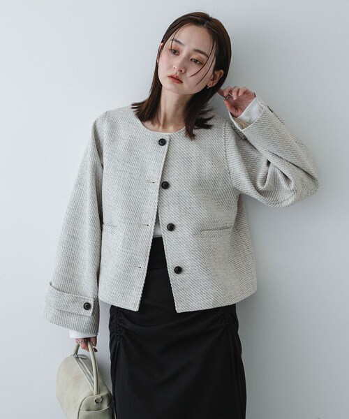 SENSE OF PLACE by URBAN RESEARCH（センスオブプレイスバイアーバンリサーチ）の「ツイードノーカラージャケット（ノーカラージャケット・レディース・WHT×BLK/BLK×WHT・One）」の17枚目の写真