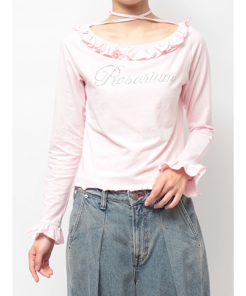 jouetie(ジュエティ)の「ラインストーンフリルトップス(Tシャツ/カットソー・レディース・グレー/ブラック/ピンク・M)」の7枚目の写真