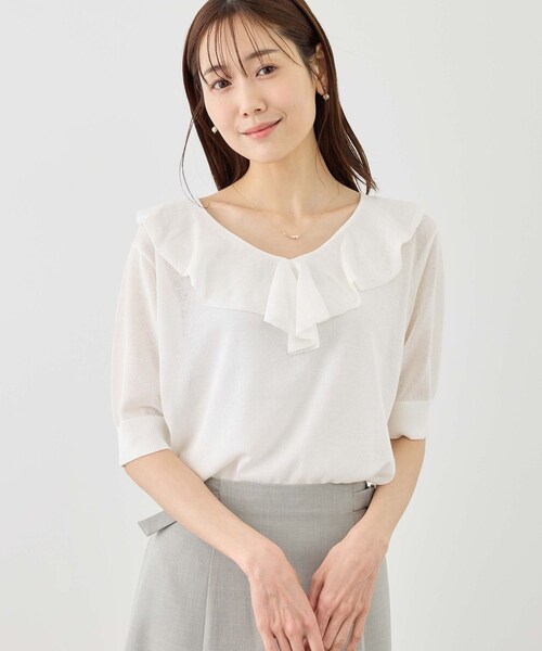 ROPE' PICNIC(ロペピクニック)の「5分袖フリルニット(ニット/セーター・レディース・ブラック/オフホワイト/キナリ/ラベンダー・F)」の12枚目の写真