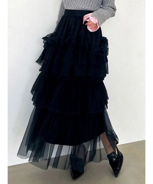 dazzlin（ダズリン）の「スーパーボリュームギャザースカート（スカート・レディース・オフホワイト/ブラック・S/M）」の7枚目の写真